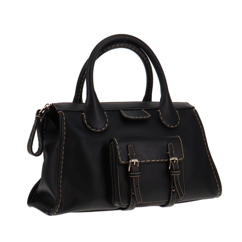 Chloe Edith Medium Top Stitch Day Bag Black