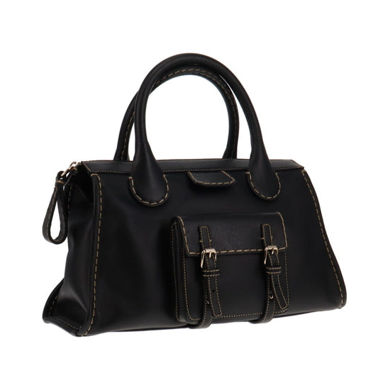 Chloe Edith Medium Top Stitch Day Bag Black