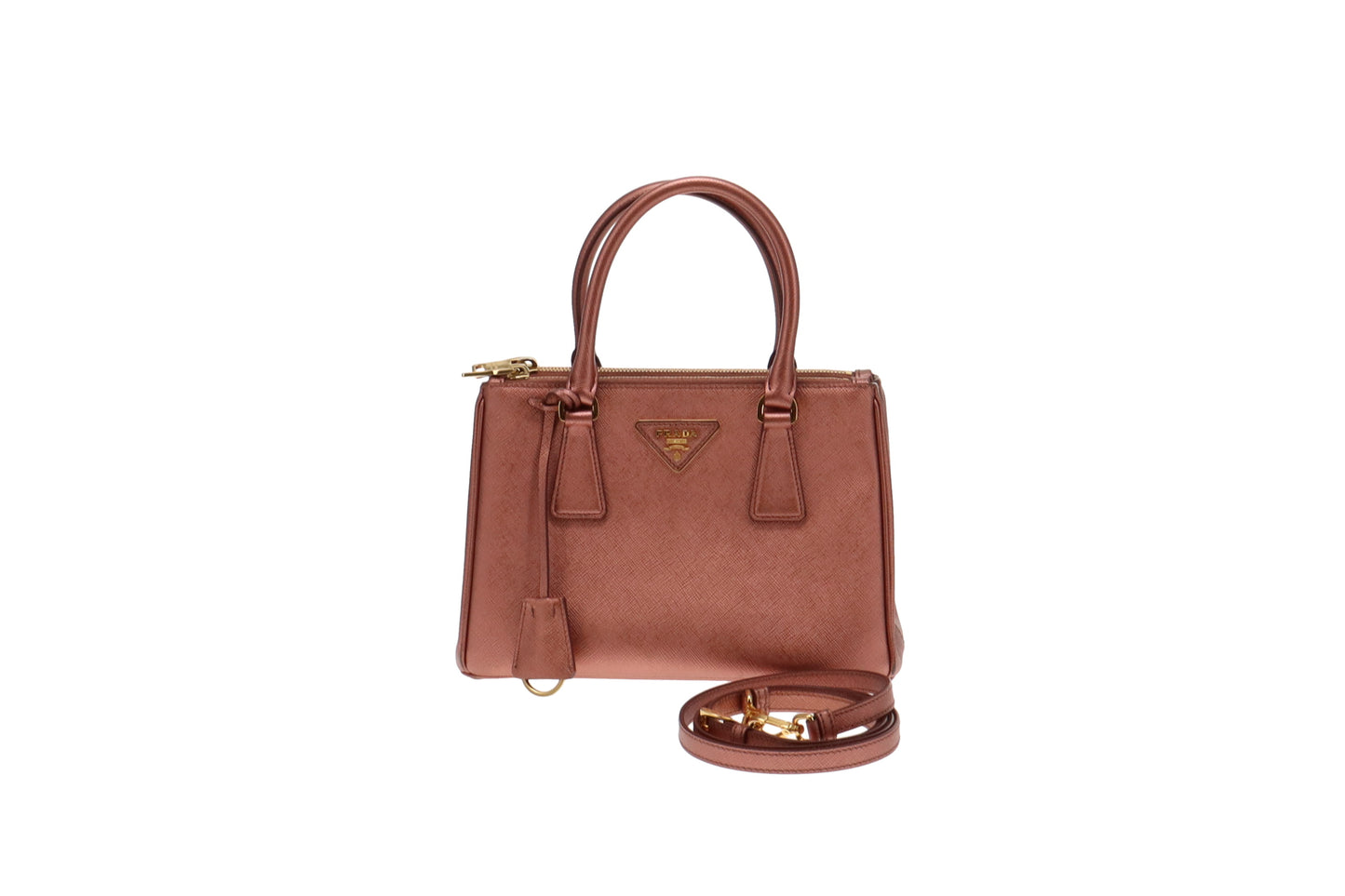 Prada Metallic Pink Saffiano Small Galleria Tote