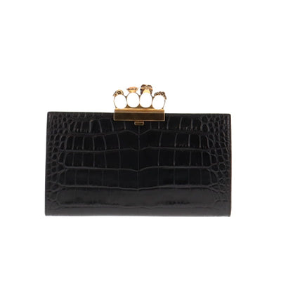 Alexander McQueen Crocodile Embossed Black 4 Ring Clutch
