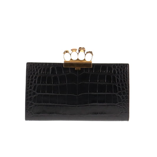 Alexander McQueen Crocodile Embossed Black 4 Ring Clutch