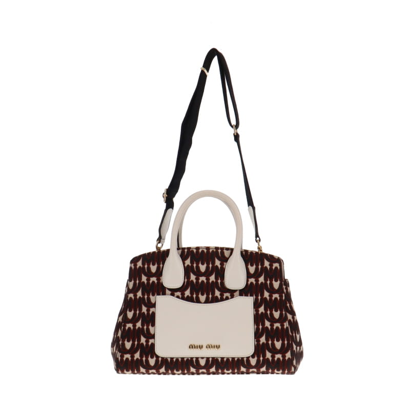 Miu Miu Jacquard Madra Bianco Tote With Strap