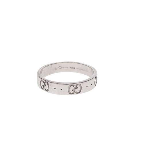 Gucci 18K White Gold Icon Band Small Ring (Size 53)