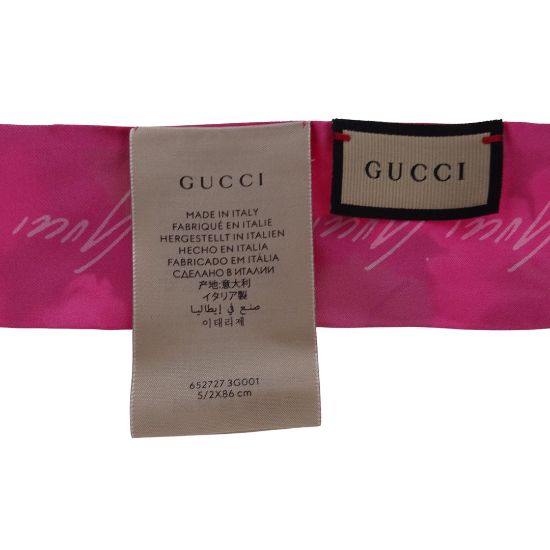Gucci X Ken Scott 100% Silk Pink/Green Floral Neck Bow Twilly