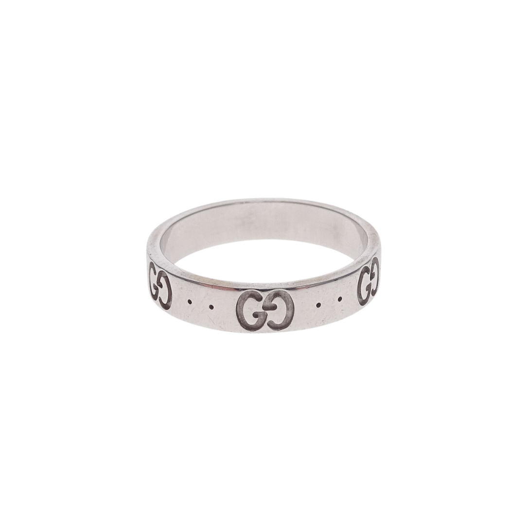 Gucci 18K White Gold Icon Band Small Ring Size 53 Designer