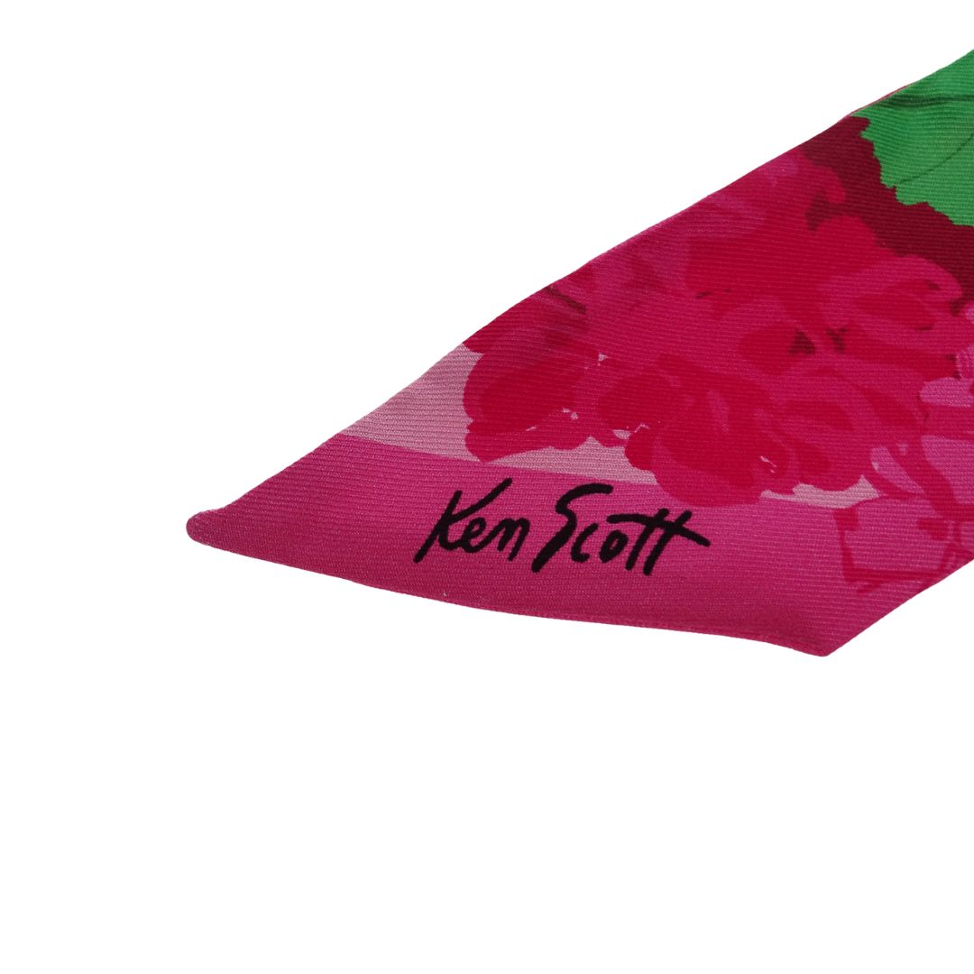Gucci X Ken Scott 100% Silk Pink/Green Floral Neck Bow Twilly