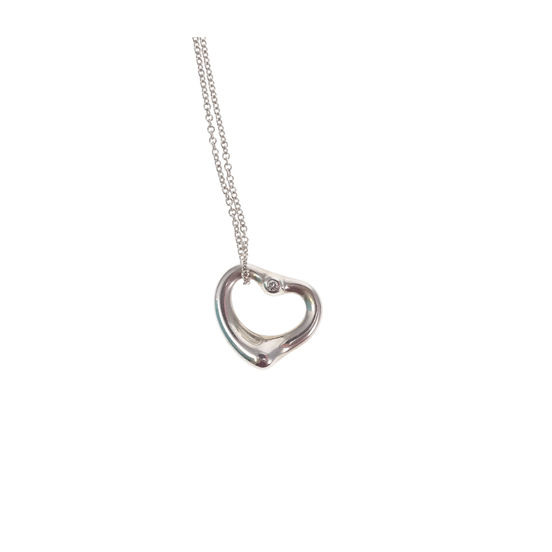 Tiffany & Co Sterling Silver Elsa Peretti Open Heart Pendant With Brilliant Diamond 16mm RRP €920