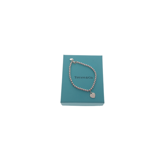 Tiffany & Co Sterling Silver RTT Heart Tag Beaded Bracelet with Diamond