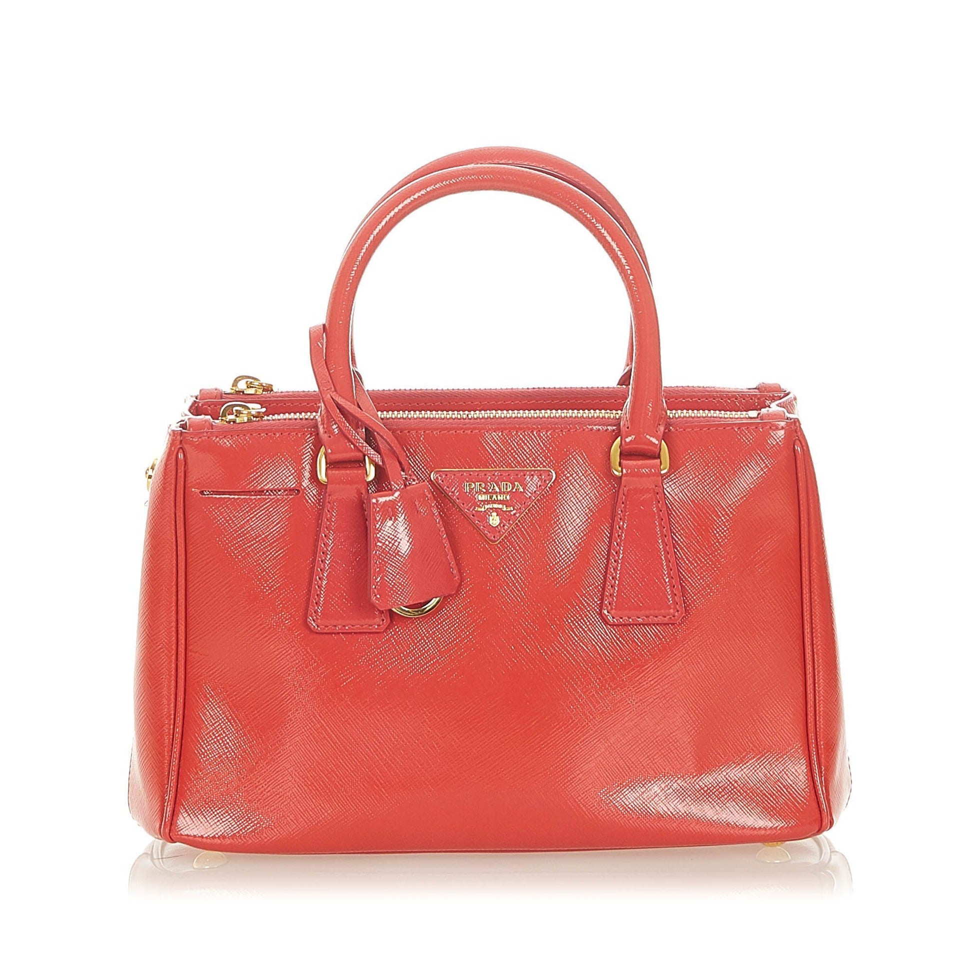 Prada Small Vernice Red Saffiano Lux Galleria Satchel Bags Prada 