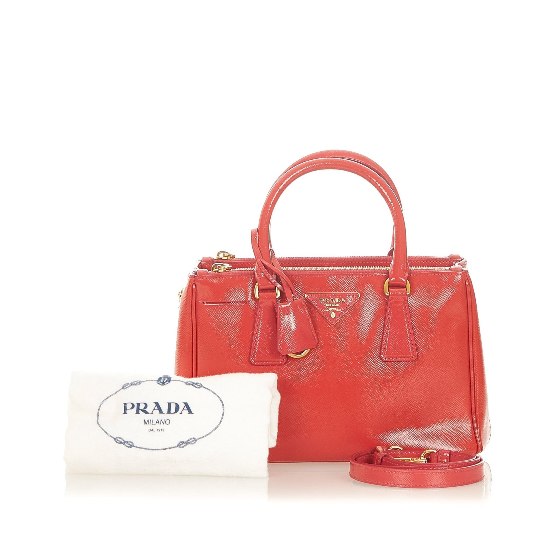 Prada Small Vernice Red Saffiano Lux Galleria Satchel Bags Prada 