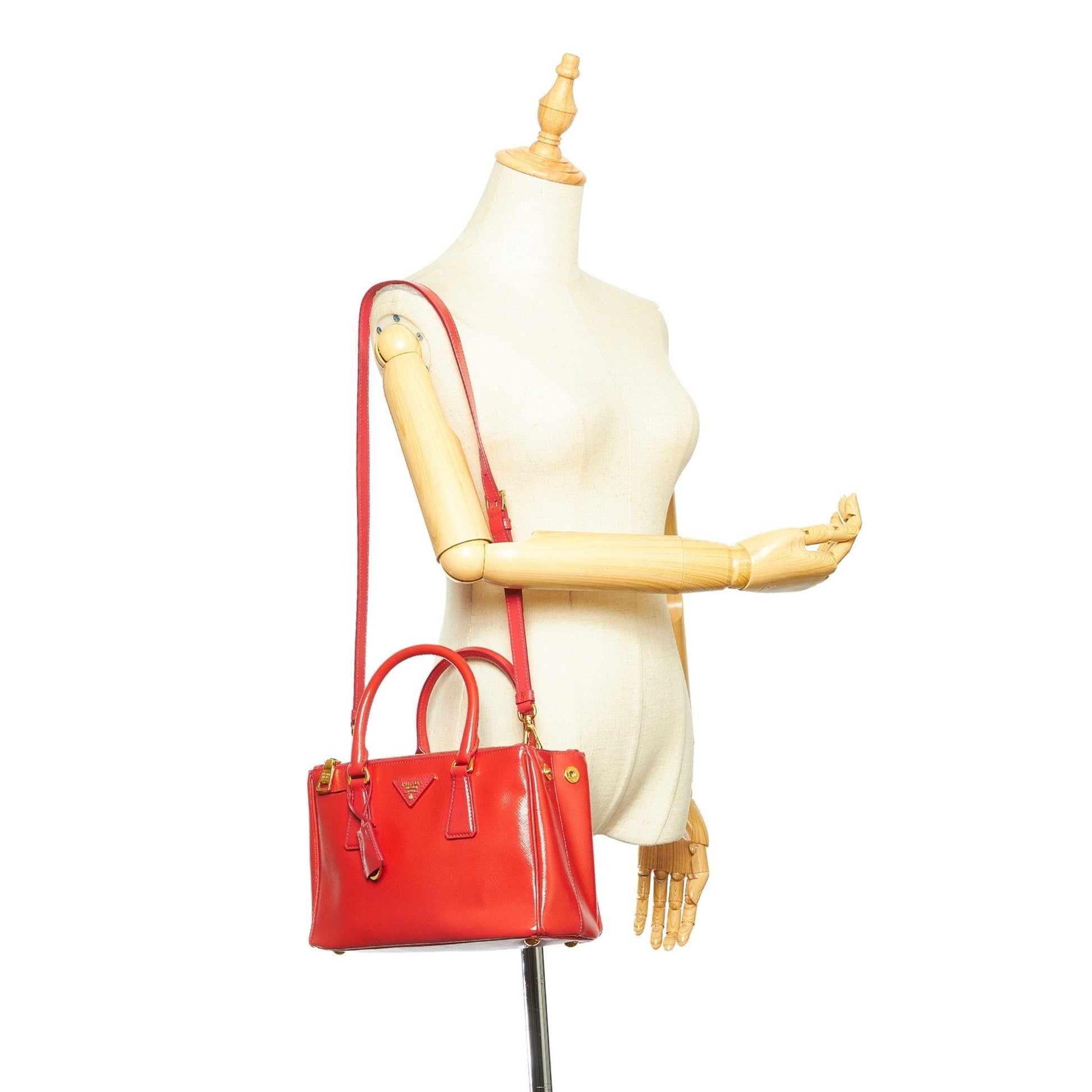 Prada Small Vernice Red Saffiano Lux Galleria Satchel Bags Prada 