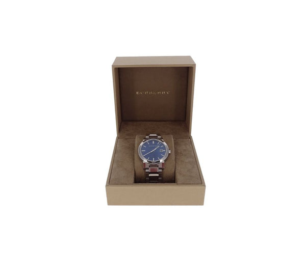 Burberry BU9031 Men s The City Date Bracelet Strap Watch Silver Blue Designer Exchange Ltd