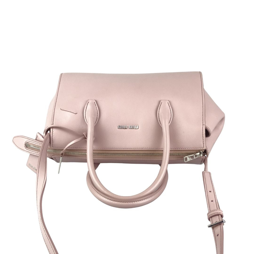 Miu Miu Soft Leather Nude Pink Tote With Strap