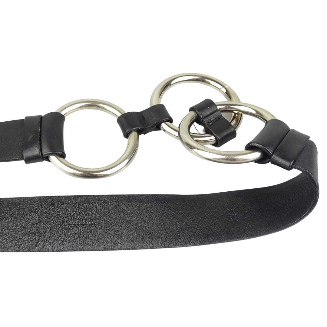 Prada 3 Metal Ring Leather Dress Belt 85/34