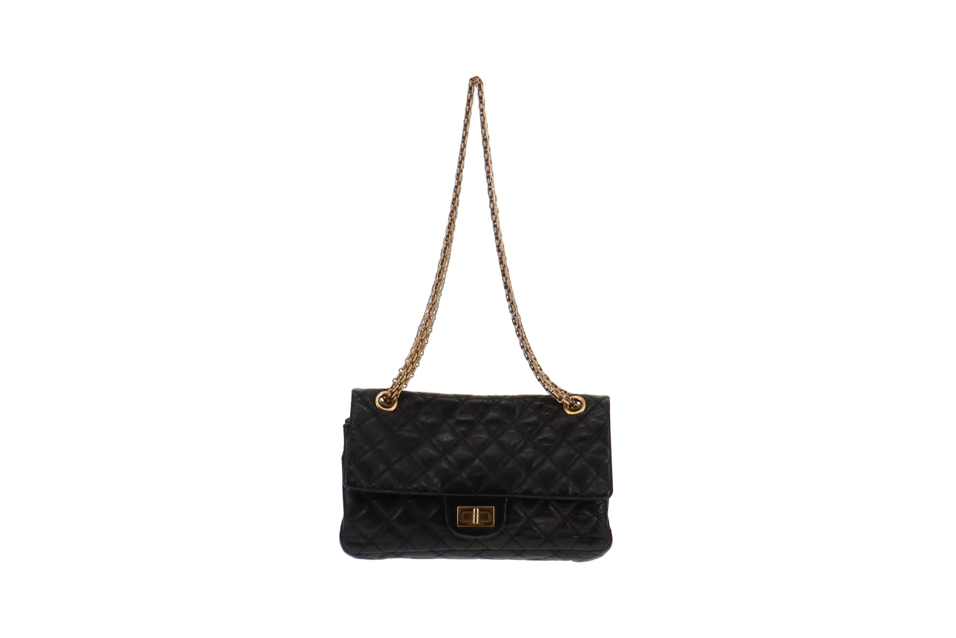 Chanel Black Glazed Calfskin 2.55 Reissue 224 Accordion Flap Bag