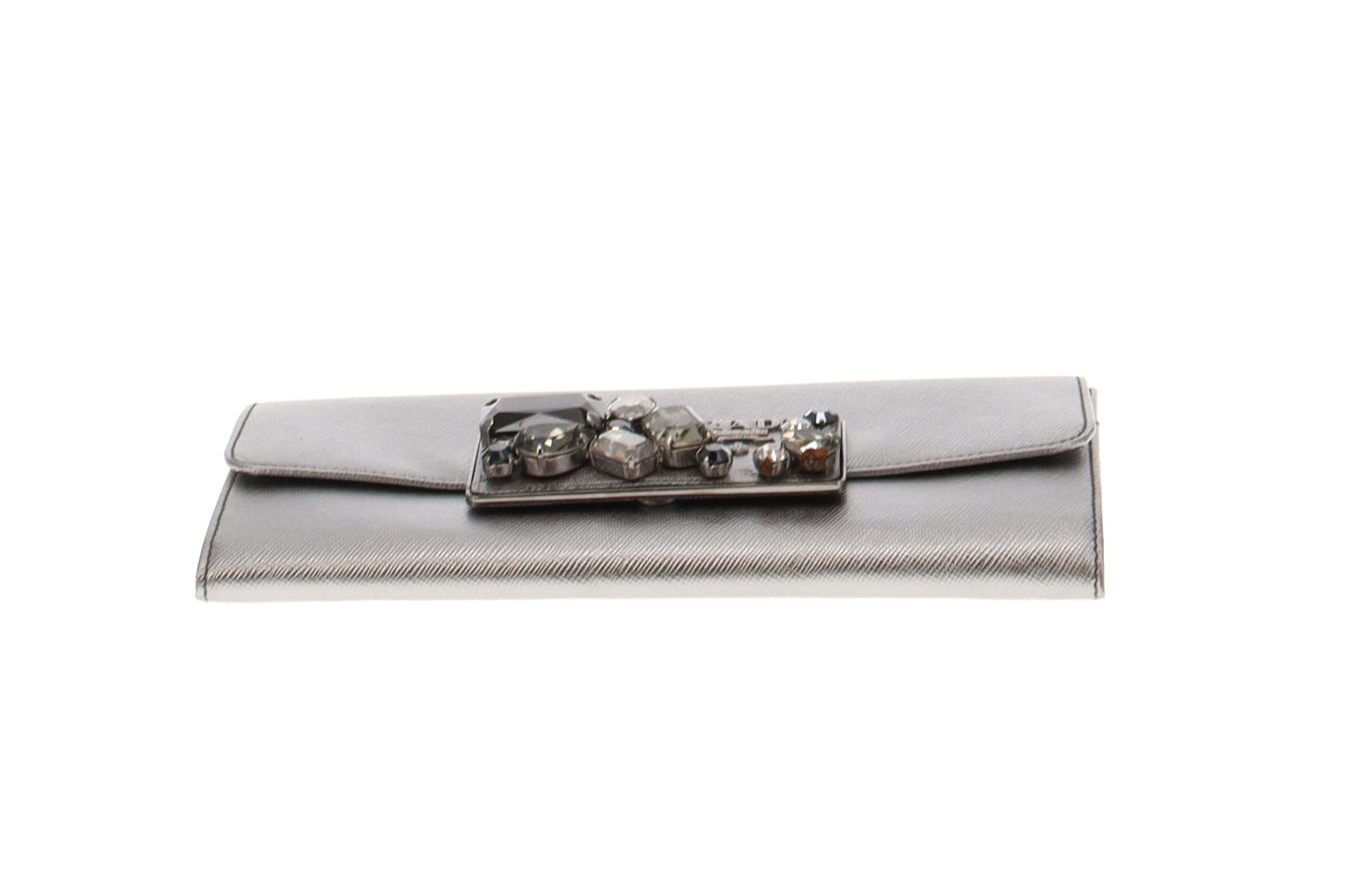 Prada Argento Saffiano Stones Long Flap Wallet