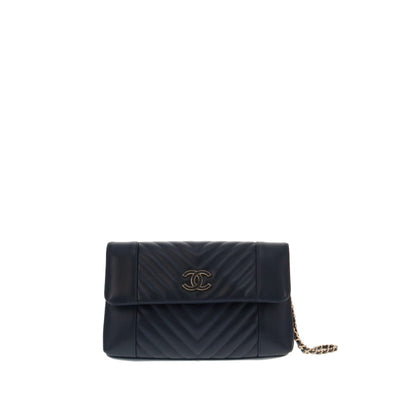 Chanel 2020 Chevron Daily Wristlet/Clutch Dark Teal