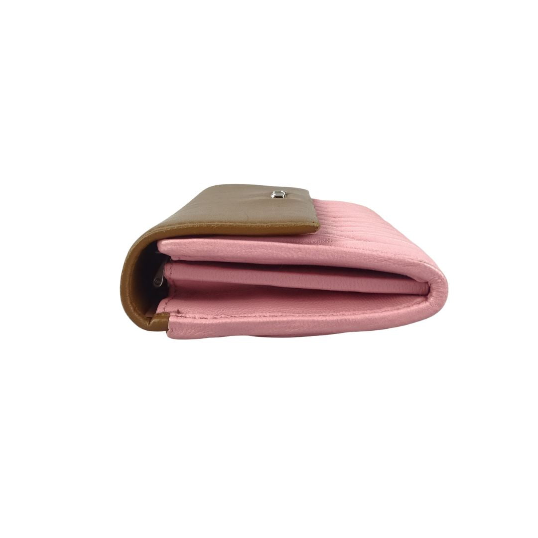 Miu Miu Matelasse Long Wallet Pink w Brown Wallets Miu Miu 