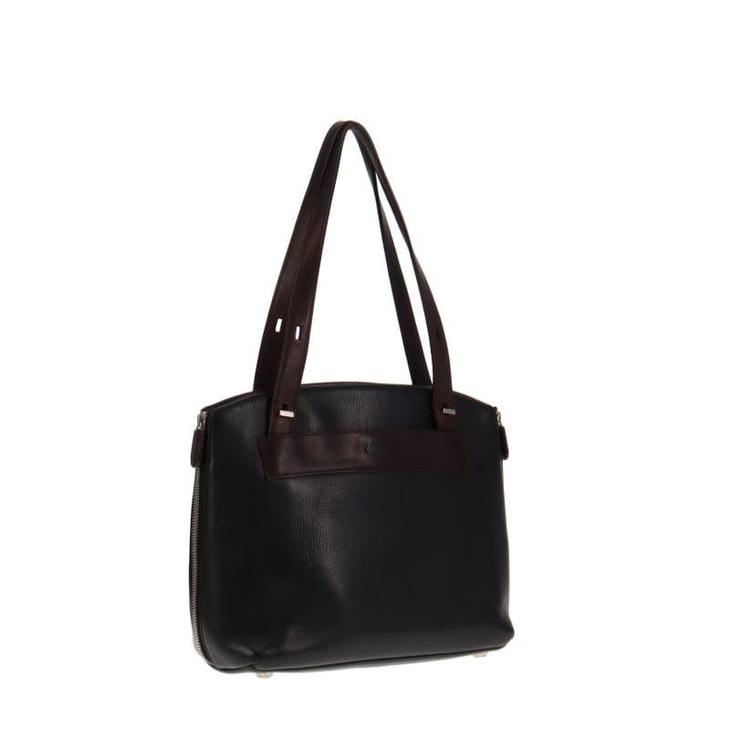 Chesneau Vintage Black And Brown Side Zip Top Handle Small Tote