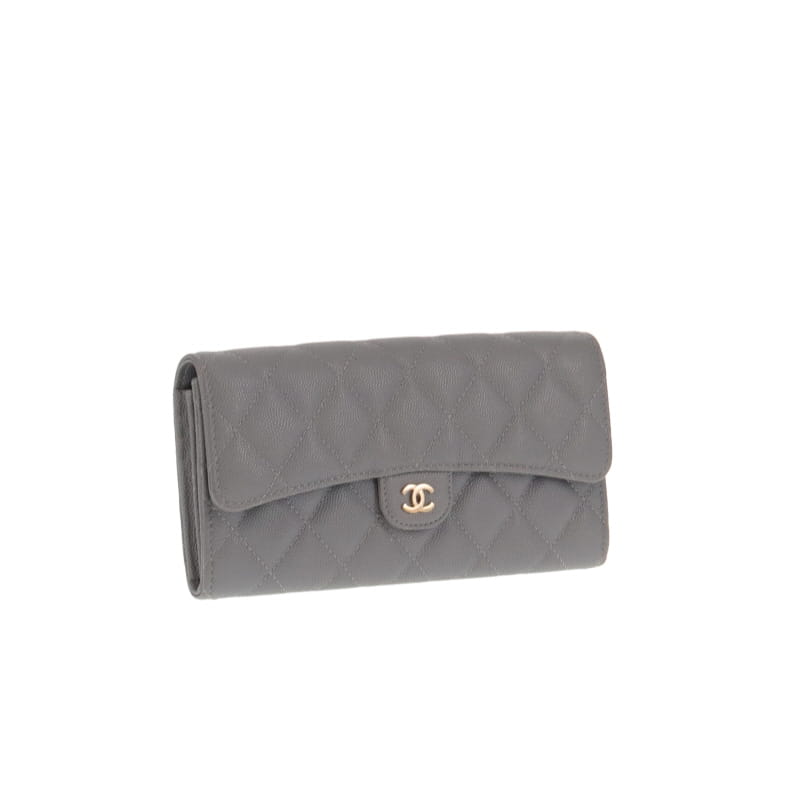 Chanel Classic Long Flap Wallet Grey Caviar GHW '19