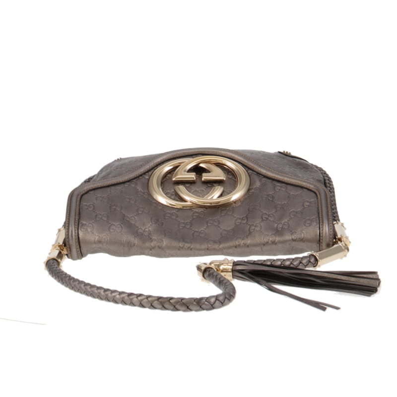 Gucci Britt Tassel Guccisima Metallic Grey Shoulder Bag SH