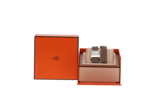 Hermes Heure 25mm Small Model With Etoupe Swift Double Tour Strap