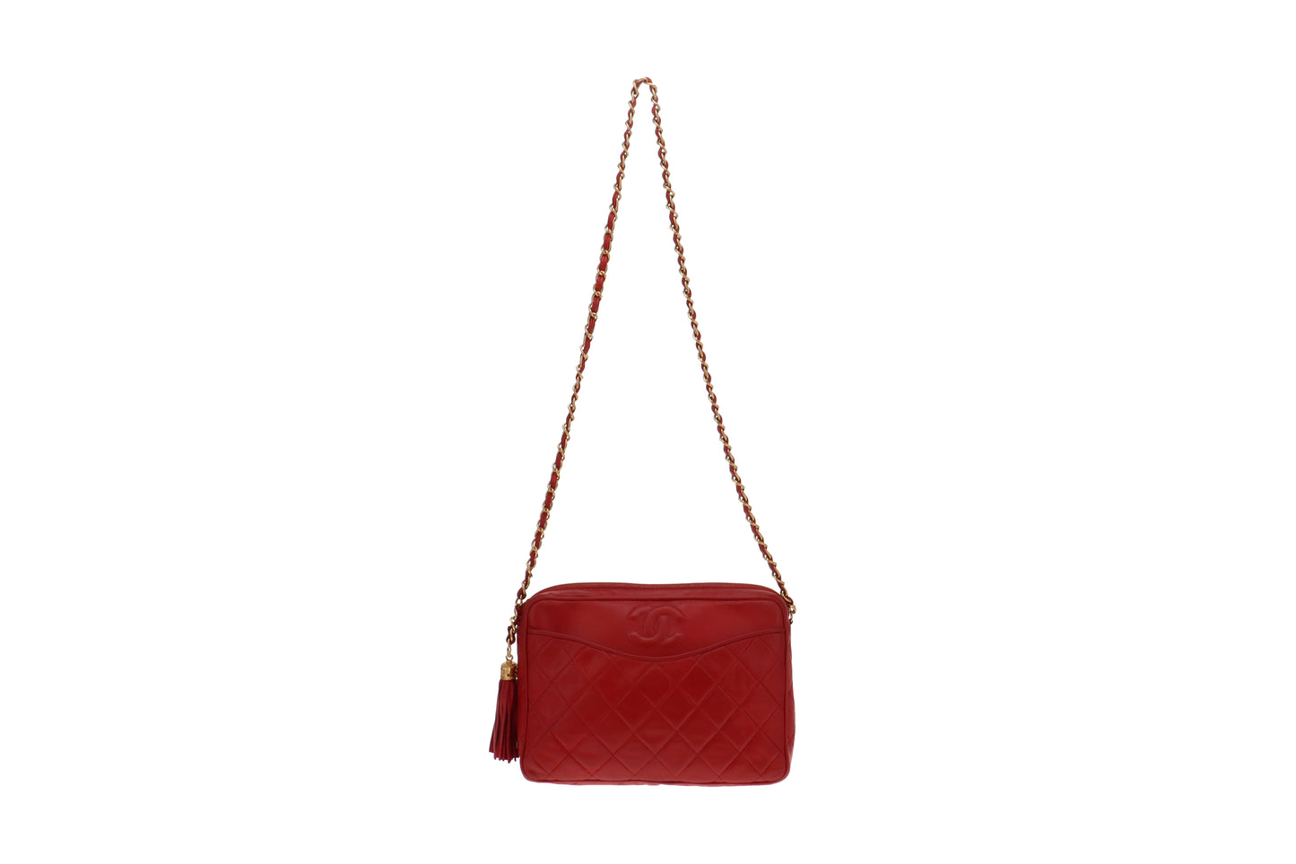 Chanel Vintage Matelasse Lambskin CC Camera Bag Red