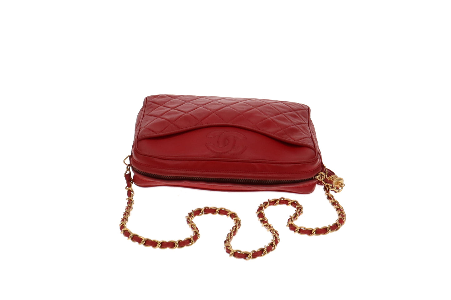 Chanel Vintage Matelasse Lambskin CC Camera Bag Red