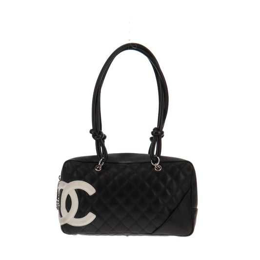 Chanel White On Black Cambon Ligne Bowling Bag