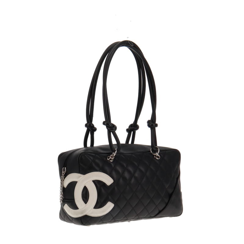 Chanel White On Black Cambon Ligne Bowling Bag