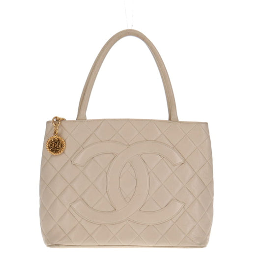 Chanel Vintage Caviar Ivory Medallion Tote