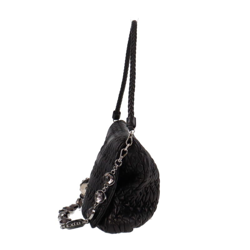 Miu Miu Black Matelasse Leather Jewelled Flap Bag