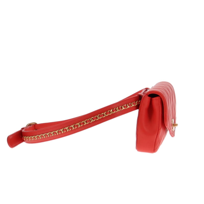 Chanel 2019 Envelope Flap Waist Bag Soft Red