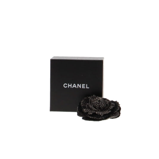 Chanel Grey Tone Tweed Fabric Camellia Brooch