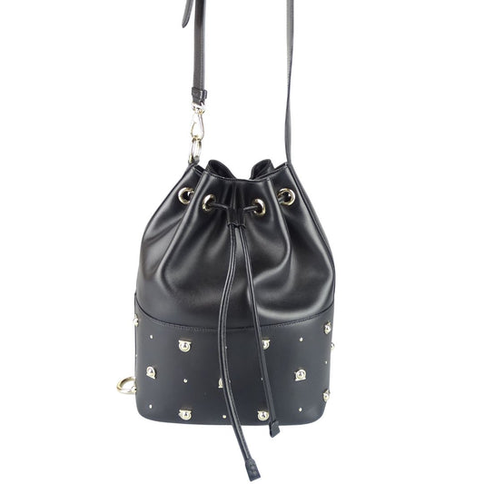 Salvator Feragamo Black Smooth Logo Studded Bucket Bag Bags Salvatore Ferragamo 