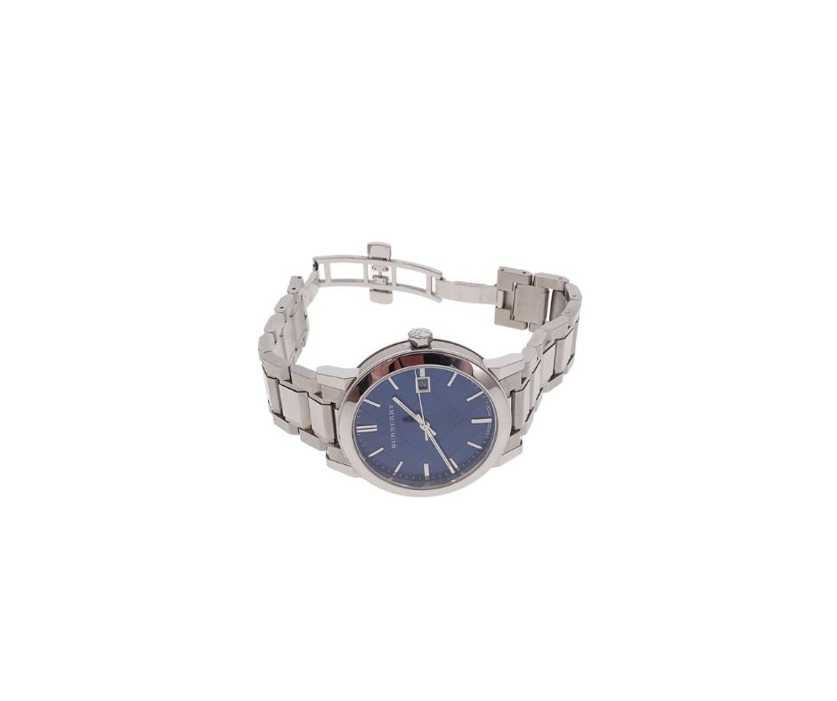 Burberry BU9031 Men's The City Date Bracelet Strap Watch, Silver/Blue