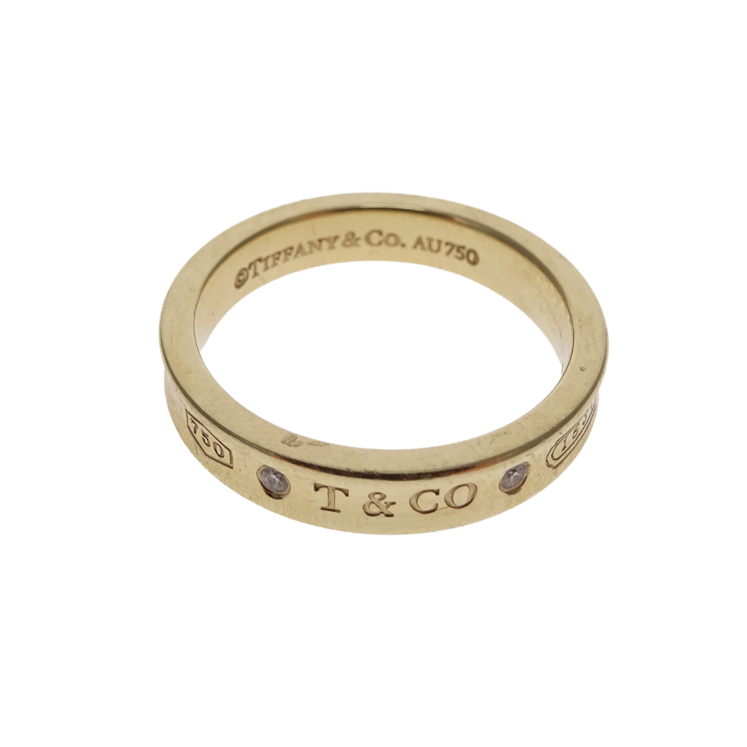 Tiffany & Co 18K Gold Narrow 1837 Ring with Diamonds RRP €2100 (Size 56)