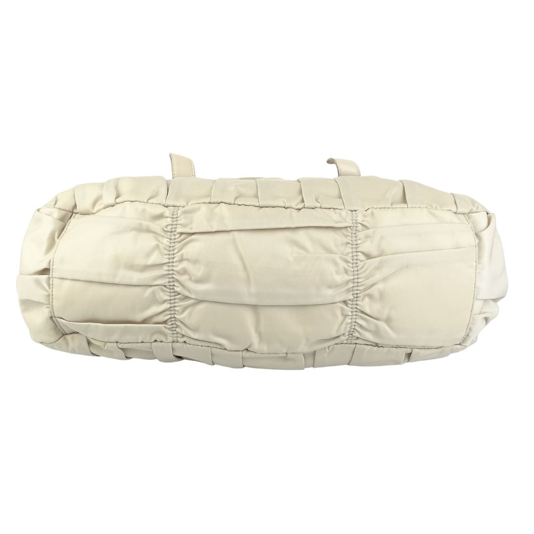 Prada Light Beige Nylon Gauffre Zipped Bag With Shoulder Strap Bags Prada 