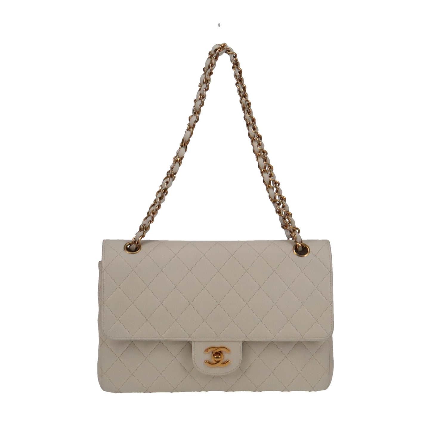Chanel Classic Vintage Flap White Lambskin 1986 1st Series Medium