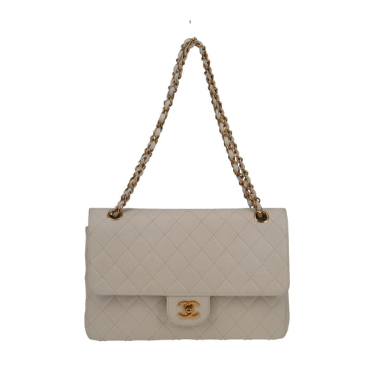 Chanel Classic Vintage Flap White Lambskin 1986 1st Series Medium