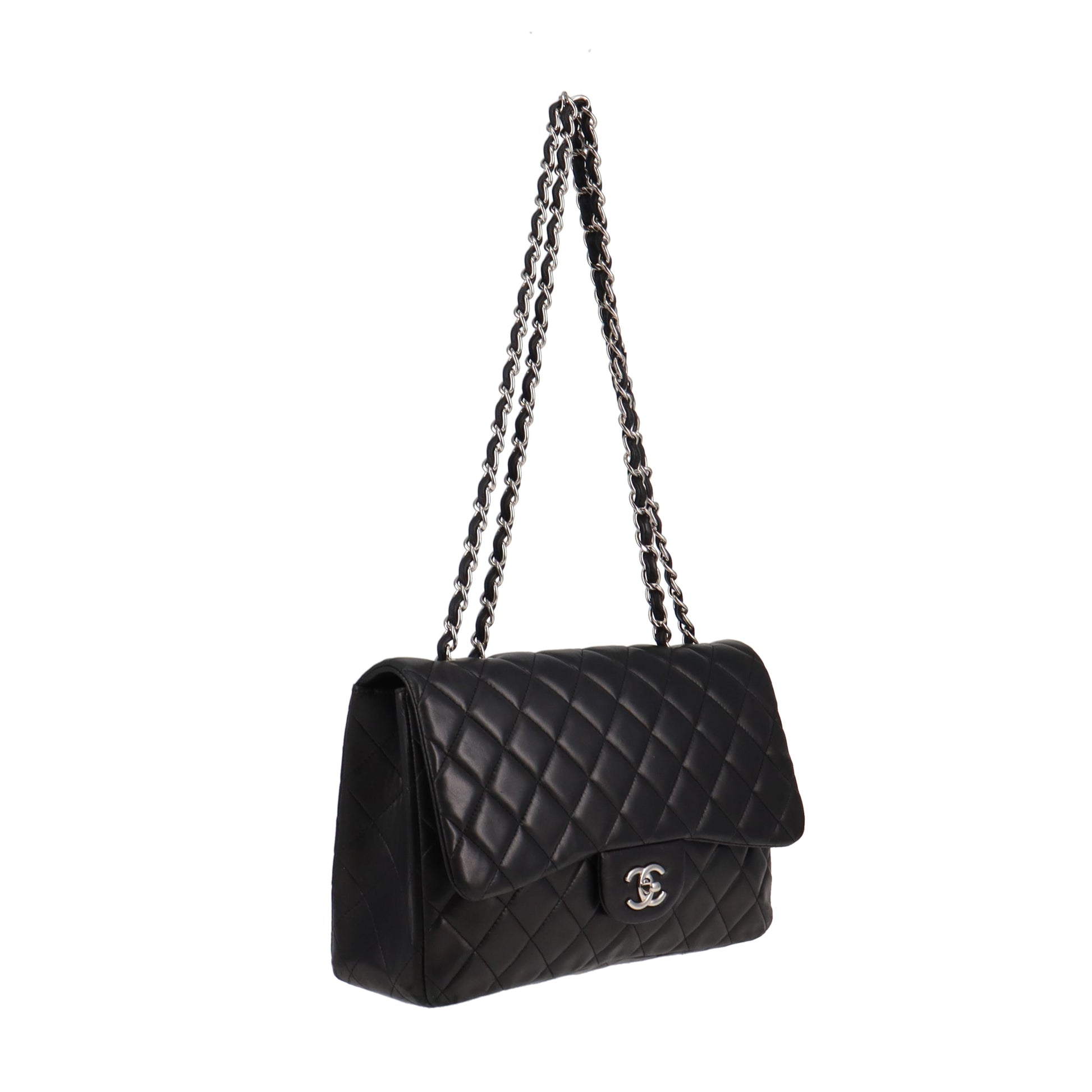 Chanel Classic Single Flap Jumbo Black Caviar Silver