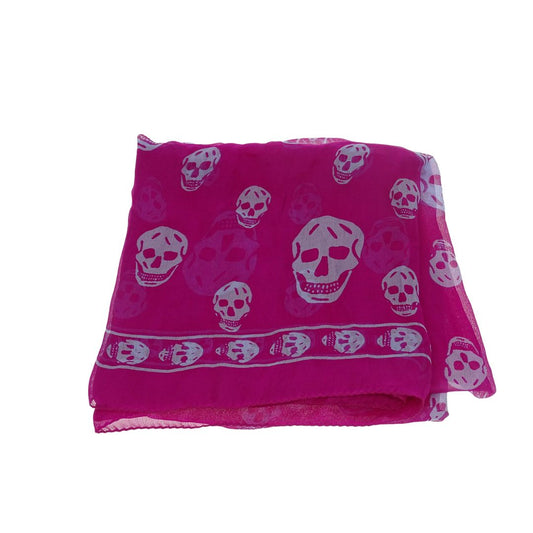 Alexander McQueen Fuschia and Lilac 100% Silk Skull Scarf