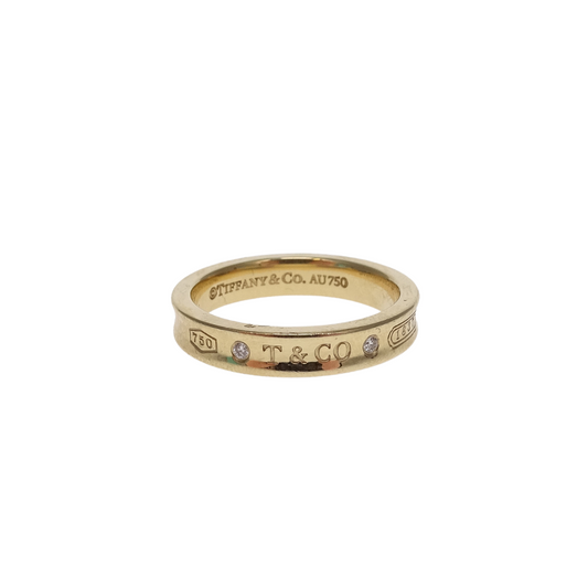 Tiffany & Co 18K Gold Narrow 1837 Ring with Diamonds RRP €2100 (Size 56)