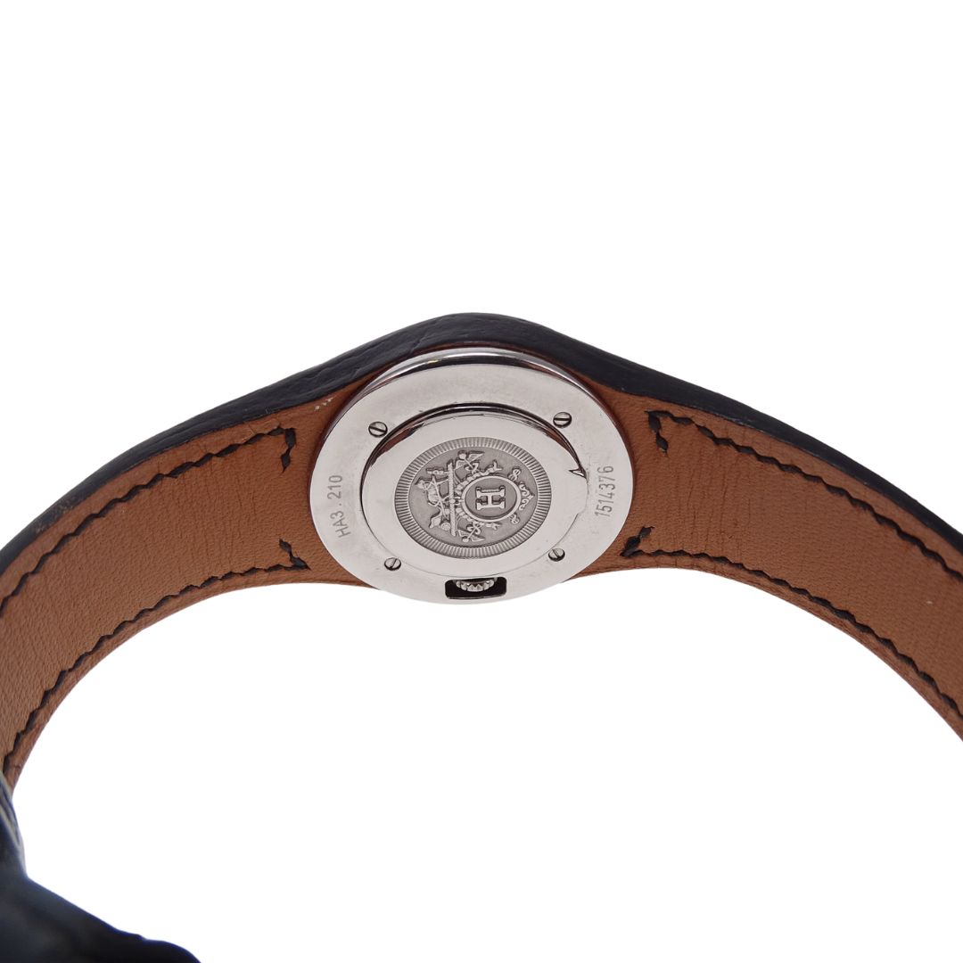 Hermes Black Leather and Stainless Steel Harnais Quartz Movement Wrist Watch