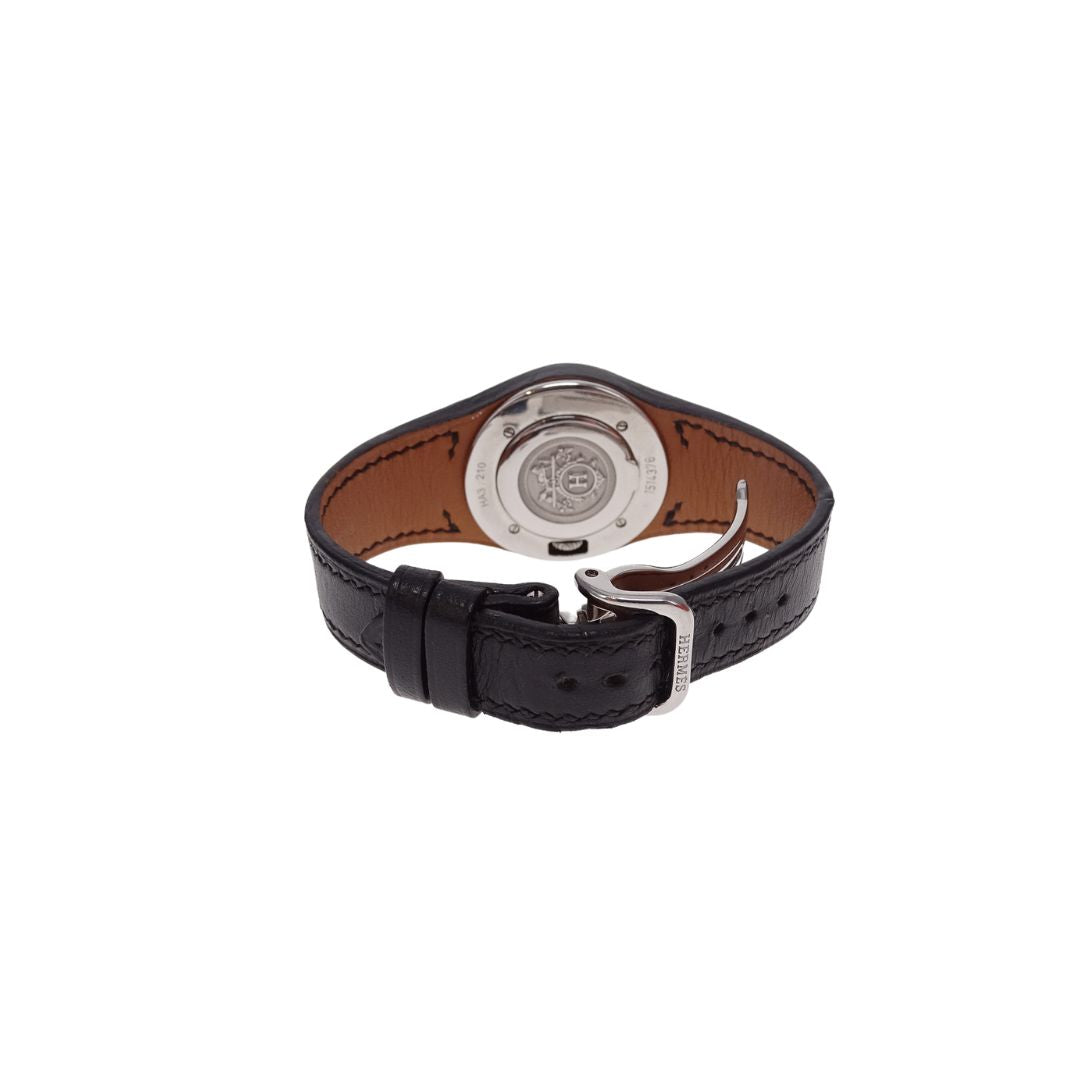 Hermes Black Leather and Stainless Steel Harnais Quartz Movement Wrist Watch