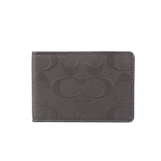 Coach Brown Embossed Leather Signature Foldover Card Holder