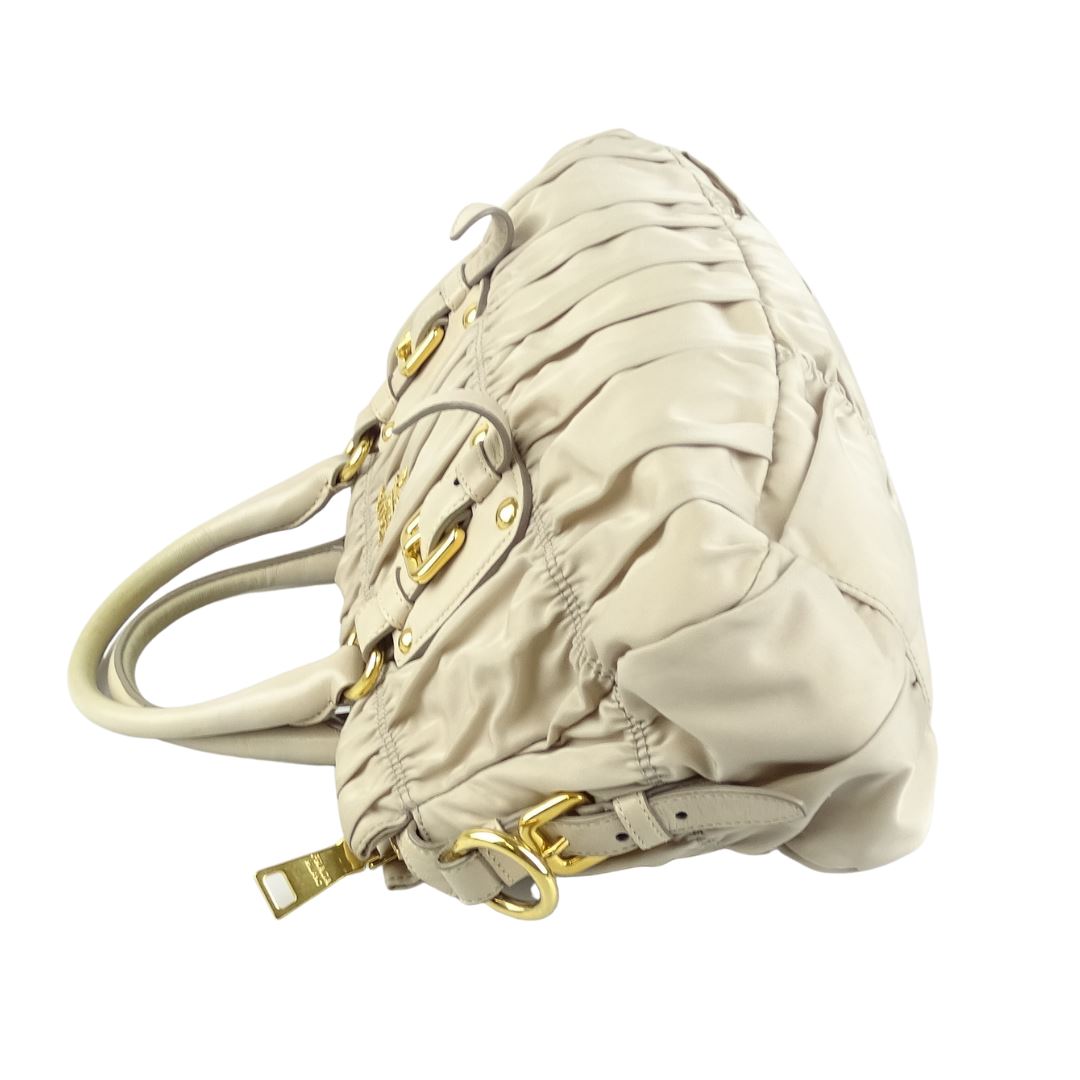 Prada Light Beige Nylon Gauffre Zipped Bag With Shoulder Strap Bags Prada 
