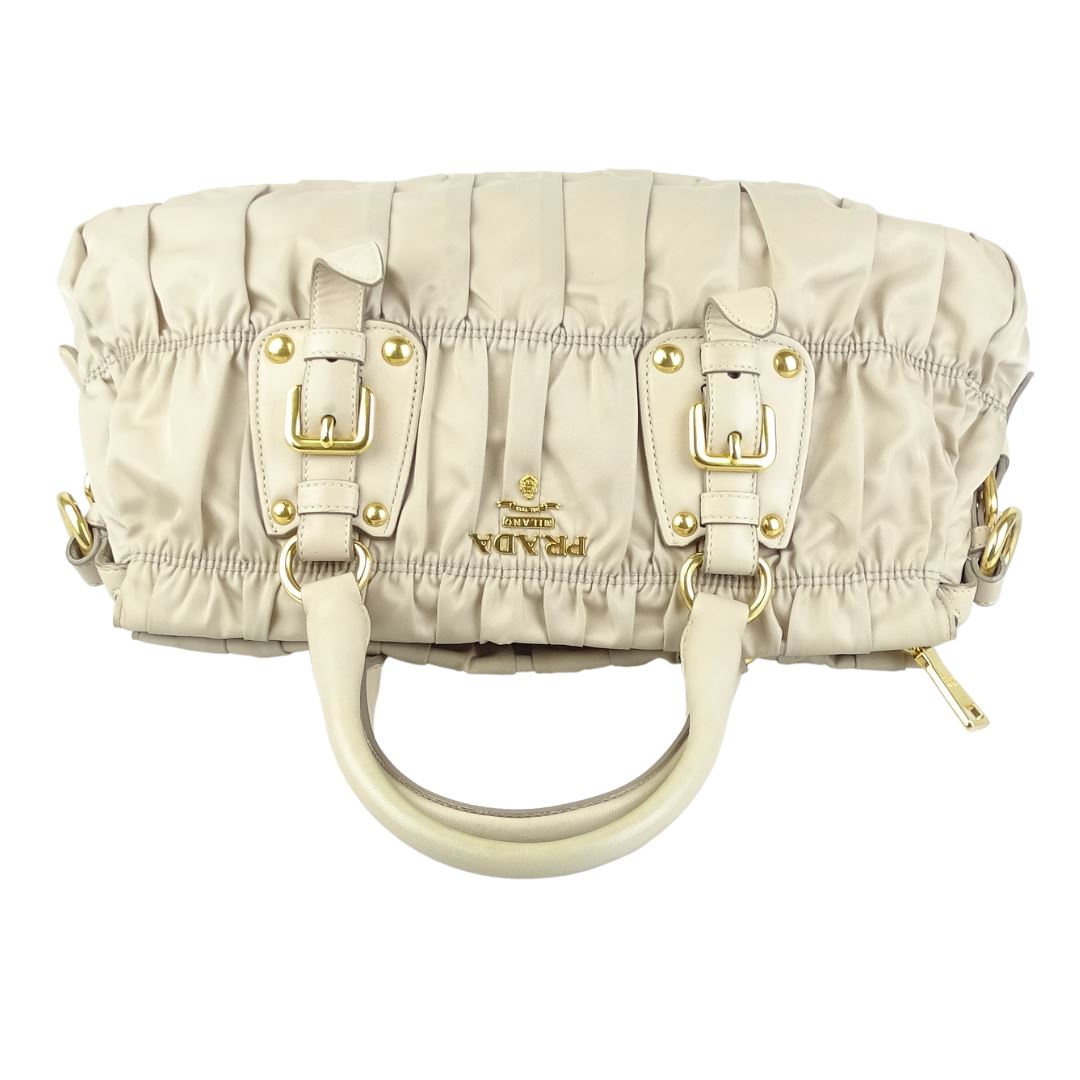 Prada Light Beige Nylon Gauffre Zipped Bag With Shoulder Strap Bags Prada 