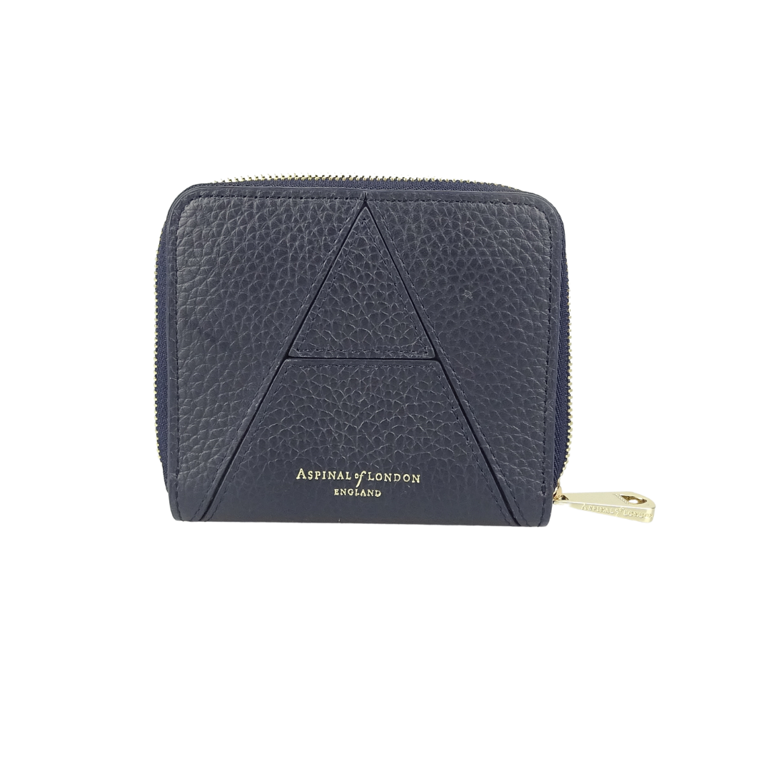 Aspinal Navy Leather Compact Zippy Coin & Card Case
