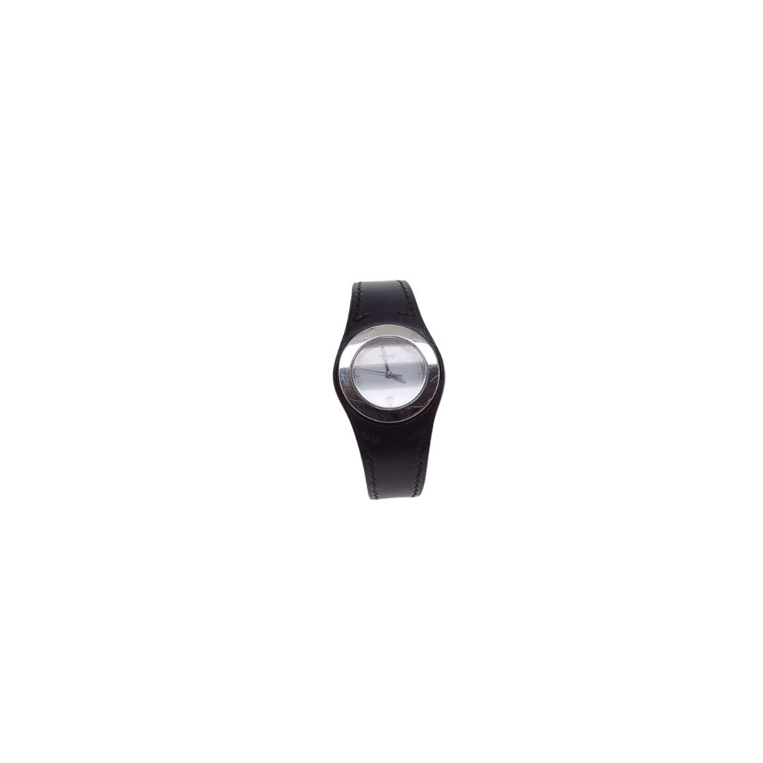 Hermes Black Leather and Stainless Steel Harnais Quartz Movement Wrist Watch